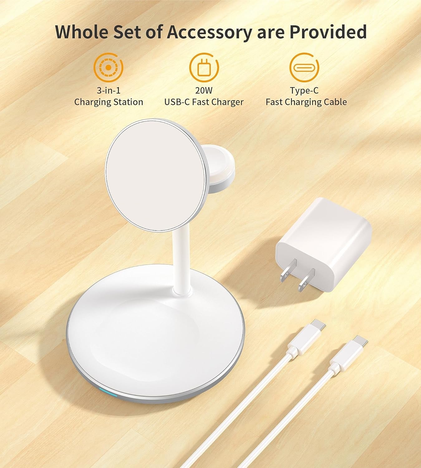 3 in 1 Wireless Charging Station for Apple Devices, Fast Wireless Mag-Safe Charger Stand with 20W Adapter for Iphone 17 16 15 14 13 12 Pro Max/Air/Plus/Pro,Iwatch,Airpods-Gift for Wife&Husband - Stan's Electronics