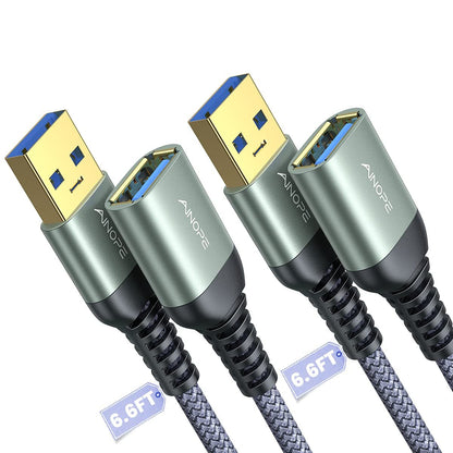 2 Pack USB Extensions Cable High Speed USB 3.0 Extension Cord Type a Male to Female Sturdy Braided Material Fast Data Transfer Compatible with USB Keyboard,Mouse,Flash Drive,Grey,6.6Ft+6.6Ft - Stan's Electronics