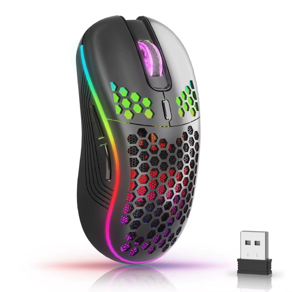 2.4G Wireless Mouse with RGB Backlit 6-Button 3-Speed DPI Type C Rechargeable Ergonomic Honeycomb Design Gaming Mouse - Stan's Electronics