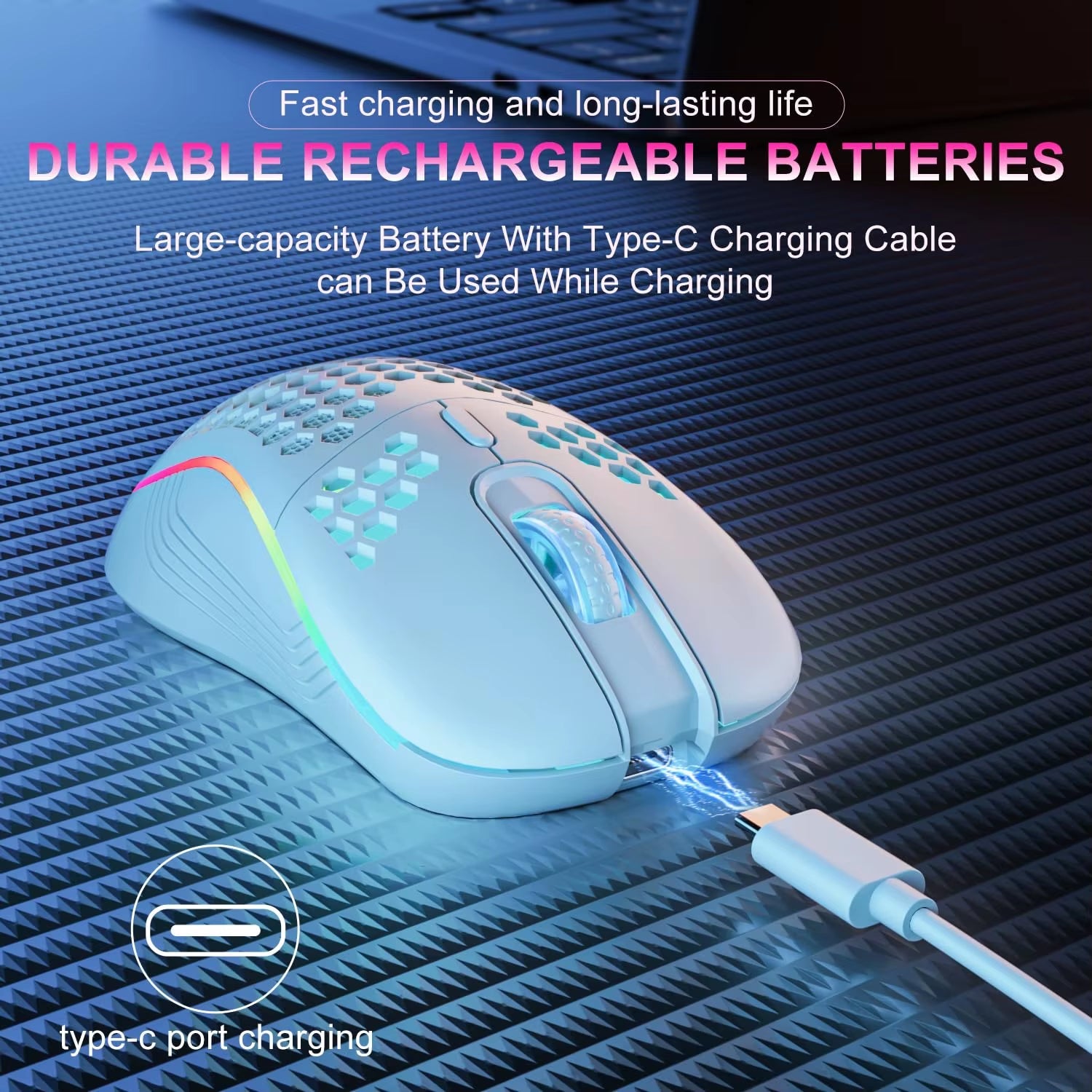 2.4G Wireless Mouse with RGB Backlit 6-Button 3-Speed DPI Type C Rechargeable Ergonomic Honeycomb Design Gaming Mouse - Stan's Electronics
