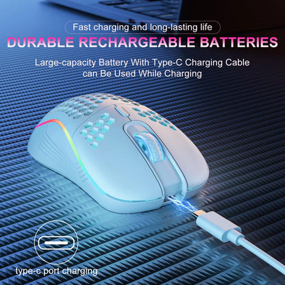 2.4G Wireless Mouse with RGB Backlit 6-Button 3-Speed DPI Type C Rechargeable Ergonomic Honeycomb Design Gaming Mouse - Stan's Electronics