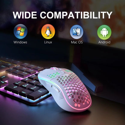 2.4G Wireless Mouse with RGB Backlit 6-Button 3-Speed DPI Type C Rechargeable Ergonomic Honeycomb Design Gaming Mouse - Stan's Electronics