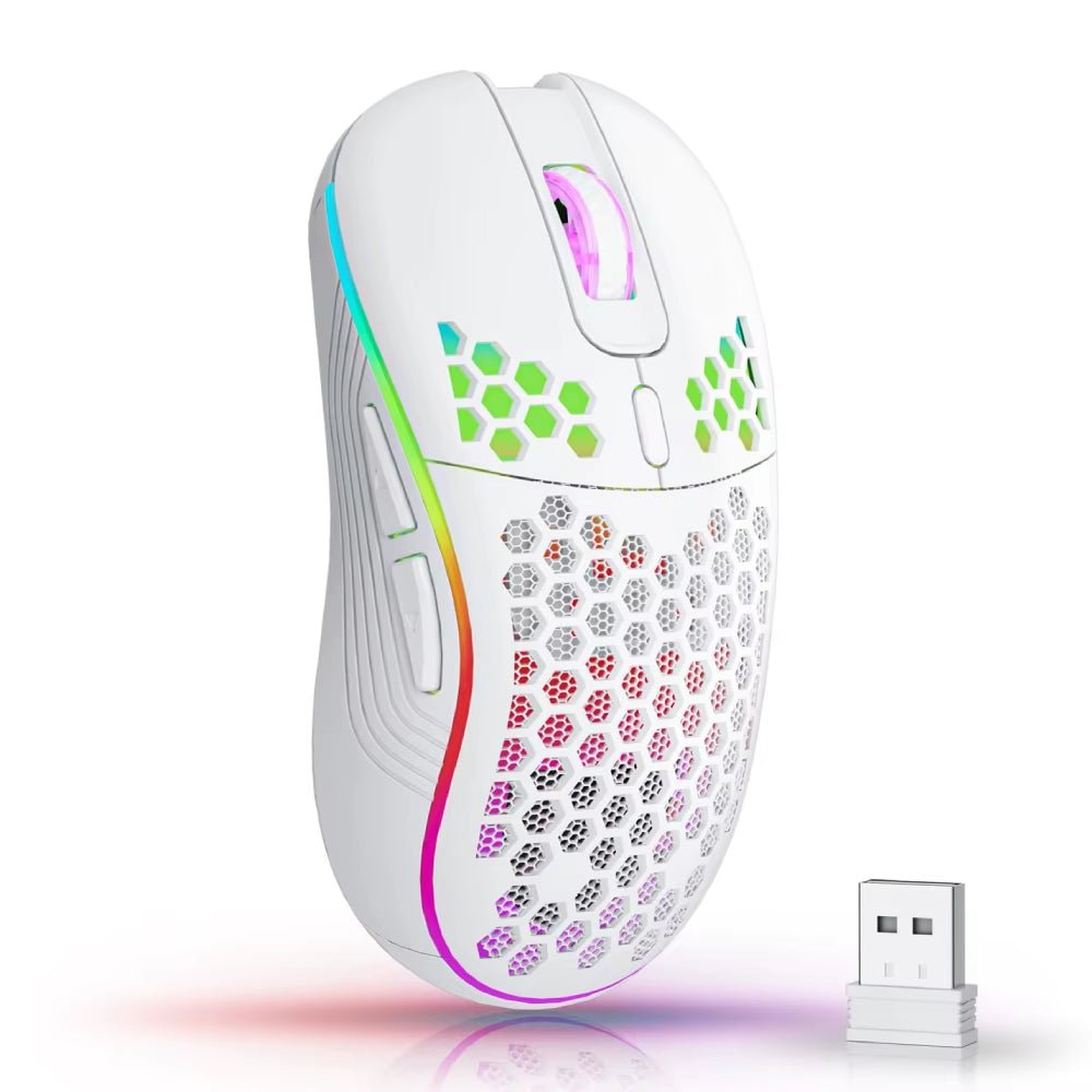 2.4G Wireless Mouse with RGB Backlit 6-Button 3-Speed DPI Type C Rechargeable Ergonomic Honeycomb Design Gaming Mouse - Stan's Electronics