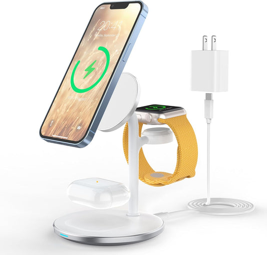 3 in 1 Wireless Charging Station for Apple Devices, Fast Wireless Mag-Safe Charger Stand with 20W Adapter for Iphone 17 16 15 14 13 12 Pro Max/Air/Plus/Pro,Iwatch,Airpods-Gift for Wife&Husband - Stan's Electronics