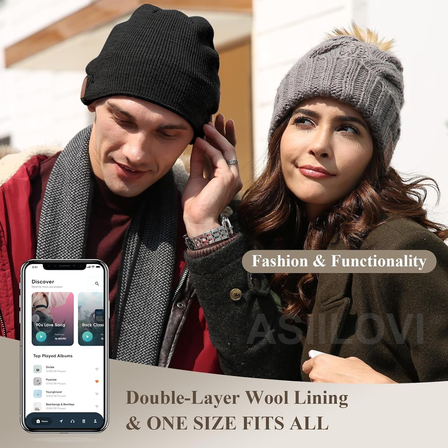 Bluetooth Beanie, Double-Layer Wool Lining Bluetooth Hat Beanie for Men/Women/Teens/Family, 20Hrs Playing, Gift Packaging for Christmas Stocking Stuffers Thanksgiving (001-Black) - Stan's Electronics