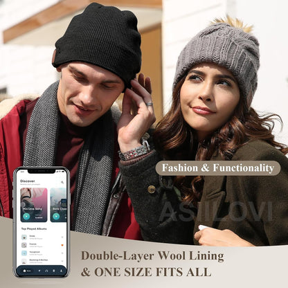 Bluetooth Beanie, Double-Layer Wool Lining Bluetooth Hat Beanie for Men/Women/Teens/Family, 20Hrs Playing, Gift Packaging for Christmas Stocking Stuffers Thanksgiving (001-Black) - Stan's Electronics