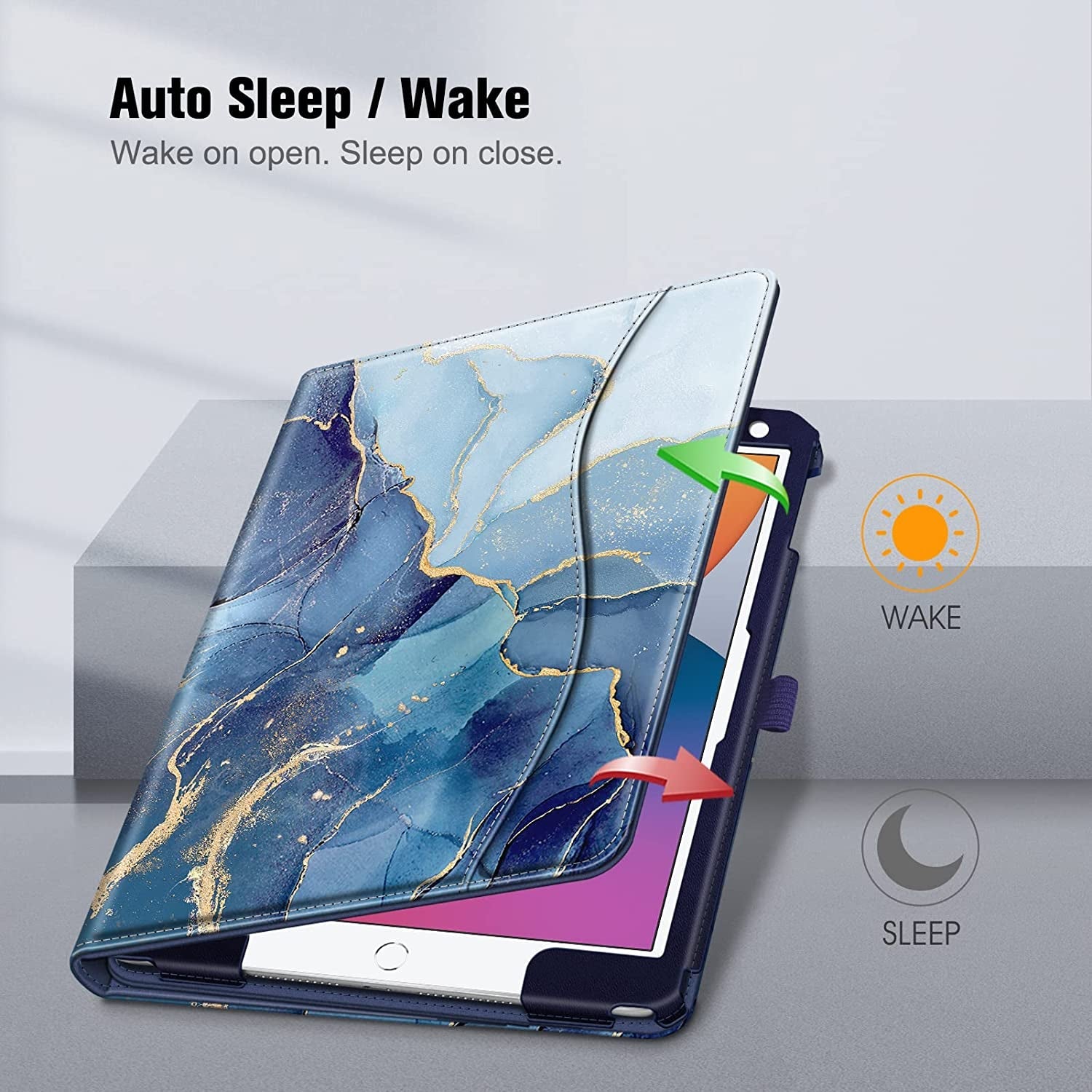 Case for Ipad 9Th / 8Th / 7Th Generation (2021/2020/2019) 10.2 Inch - [Corner Protection] Multi-Angle Viewing Stand Cover with Pocket & Pencil Holder, Auto Sleep Wake, Ocean Marble - Stan's Electronics