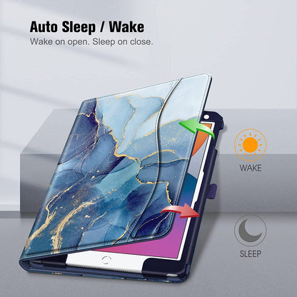 Case for Ipad 9Th / 8Th / 7Th Generation (2021/2020/2019) 10.2 Inch - [Corner Protection] Multi-Angle Viewing Stand Cover with Pocket & Pencil Holder, Auto Sleep Wake, Ocean Marble - Stan's Electronics