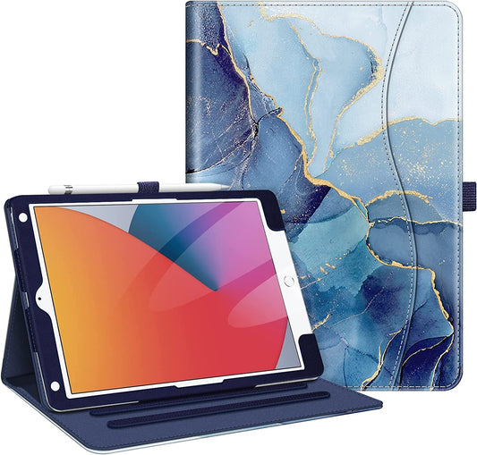 Case for Ipad 9Th / 8Th / 7Th Generation (2021/2020/2019) 10.2 Inch - [Corner Protection] Multi-Angle Viewing Stand Cover with Pocket & Pencil Holder, Auto Sleep Wake, Ocean Marble - Stan's Electronics