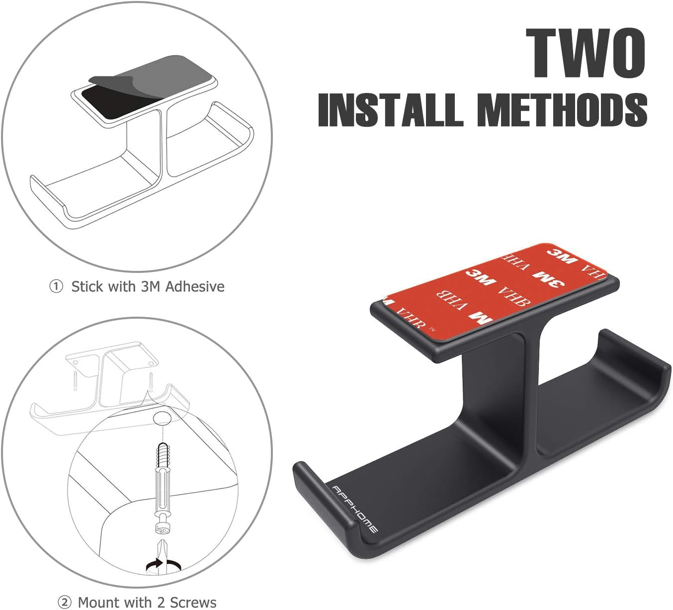 Dual Headphone Hanger Stand for under Desk, Aluminum Adhesive Headset Hook Mount with Screw Option, Space-Saving PC Gaming Accessories for All Headphones, Black - Stan's Electronics