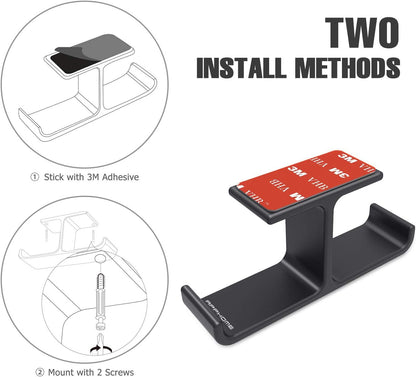 Dual Headphone Hanger Stand for under Desk, Aluminum Adhesive Headset Hook Mount with Screw Option, Space-Saving PC Gaming Accessories for All Headphones, Black - Stan's Electronics