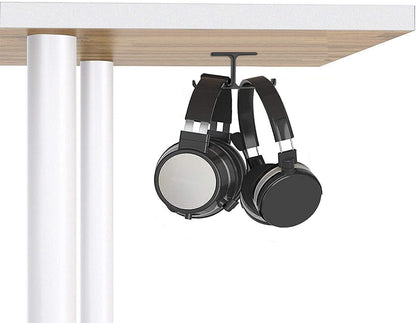 Dual Headphone Hanger Stand for under Desk, Aluminum Adhesive Headset Hook Mount with Screw Option, Space-Saving PC Gaming Accessories for All Headphones, Black - Stan's Electronics