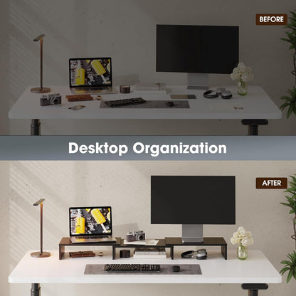Dual Monitor Stand – 3 Shelf Computer Monitor Riser, Wood Desktop Stand with Adjustable Length and Angle, Desk Accessories, Office Supplies Medium Black,Dt108001Wb - Stan's Electronics