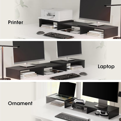 Dual Monitor Stand – 3 Shelf Computer Monitor Riser, Wood Desktop Stand with Adjustable Length and Angle, Desk Accessories, Office Supplies Medium Black,Dt108001Wb - Stan's Electronics