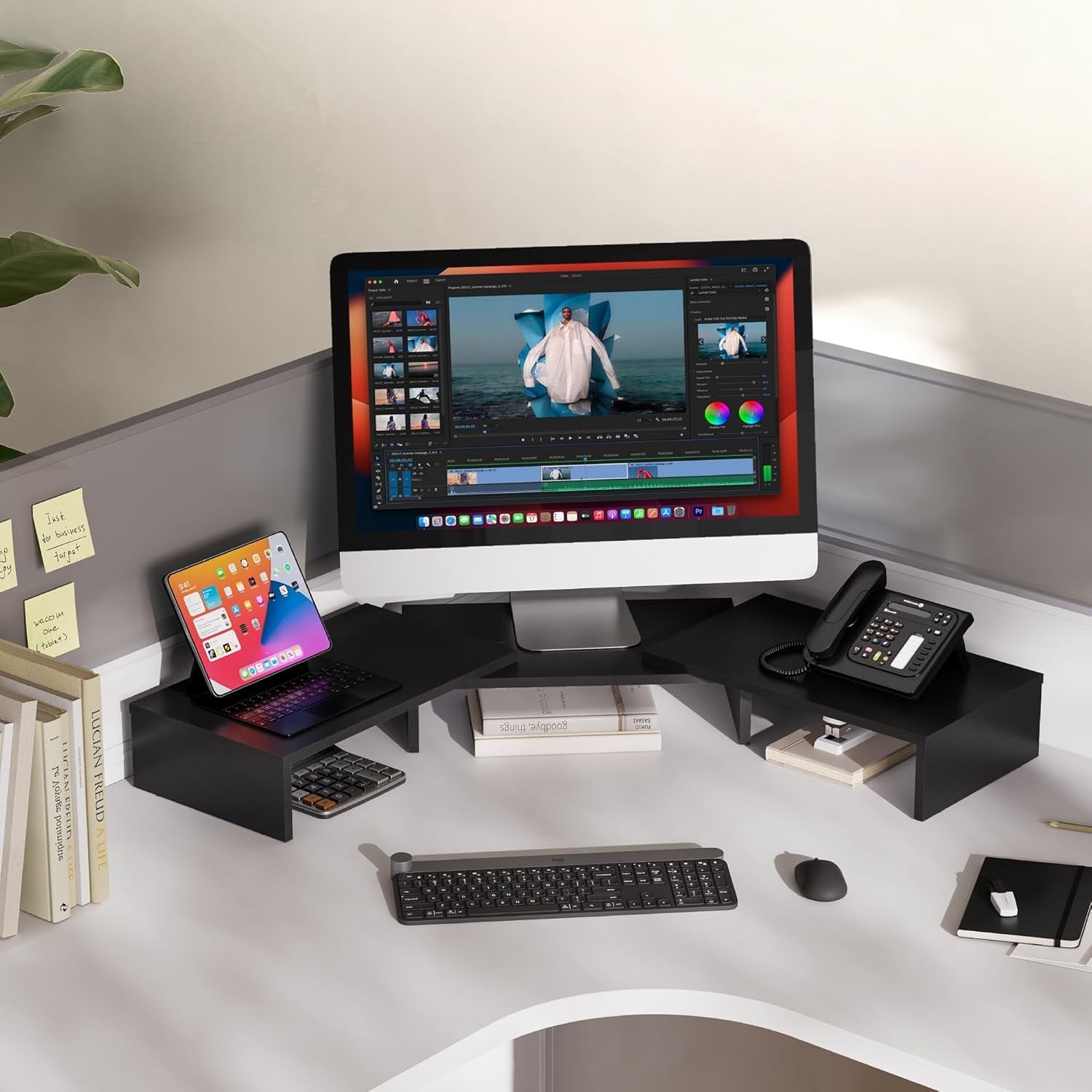 Dual Monitor Stand – 3 Shelf Computer Monitor Riser, Wood Desktop Stand with Adjustable Length and Angle, Desk Accessories, Office Supplies Medium Black,Dt108001Wb - Stan's Electronics