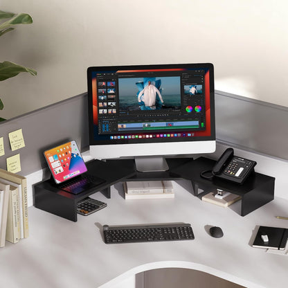 Dual Monitor Stand – 3 Shelf Computer Monitor Riser, Wood Desktop Stand with Adjustable Length and Angle, Desk Accessories, Office Supplies Medium Black,Dt108001Wb - Stan's Electronics