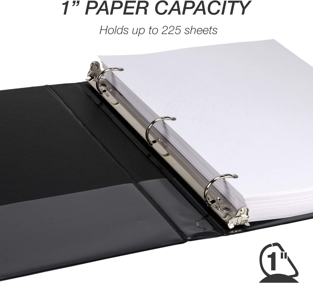 Durable 1 Inch 3 Ring Binder, D Ring Binder, 100% Recycled Chipboard, Black, 12 Pack - Stan's Electronics
