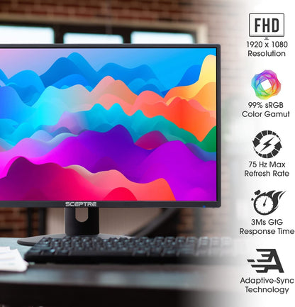 E249W-19203R 24-Inch FHD LED Gaming Monitor 2X HDMI VGA 75Hz Build-In Speakers, Machine Black - Stan's Electronics