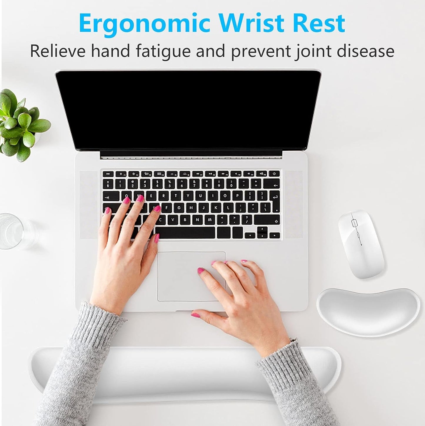 Enlarge Keyboard Wrist Rest, Memory Foam Wrist Cushion for Desk Mats Support, Cute Typing Pain Relief Keyboard Mouse Pad Rests Set with Non-Slip Base for Gaming Laptop Office, Ivory White - Stan's Electronics