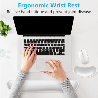 Enlarge Keyboard Wrist Rest, Memory Foam Wrist Cushion for Desk Mats Support, Cute Typing Pain Relief Keyboard Mouse Pad Rests Set with Non-Slip Base for Gaming Laptop Office, Ivory White - Stan's Electronics
