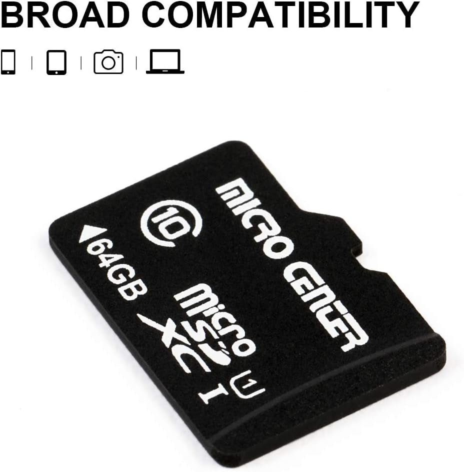 Micro Center 64GB Class 10 Microsdxc Flash Memory Card with Adapter for Mobile Device Storage Phone, Tablet, Drone & Full HD Video Recording - 80Mb/S UHS-I, C10, U1 (2 Pack) - Stan's Electronics