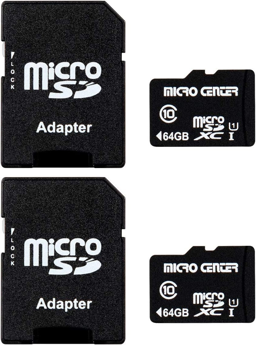 Micro Center 64GB Class 10 Microsdxc Flash Memory Card with Adapter for Mobile Device Storage Phone, Tablet, Drone & Full HD Video Recording - 80Mb/S UHS-I, C10, U1 (2 Pack) - Stan's Electronics