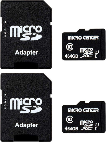 Micro Center 64GB Class 10 Microsdxc Flash Memory Card with Adapter for Mobile Device Storage Phone, Tablet, Drone & Full HD Video Recording - 80Mb/S UHS-I, C10, U1 (2 Pack) - Stan's Electronics