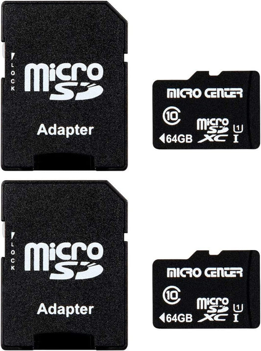 Micro Center 64GB Class 10 Microsdxc Flash Memory Card with Adapter for Mobile Device Storage Phone, Tablet, Drone & Full HD Video Recording - 80Mb/S UHS-I, C10, U1 (2 Pack) - Stan's Electronics