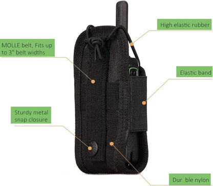Molle Radio Holder Walkie Talkie Pouch Case for Duty Belt Radio Holster Tactical Hunting Intercom Bag (1 Pack, Black) - Stan's Electronics