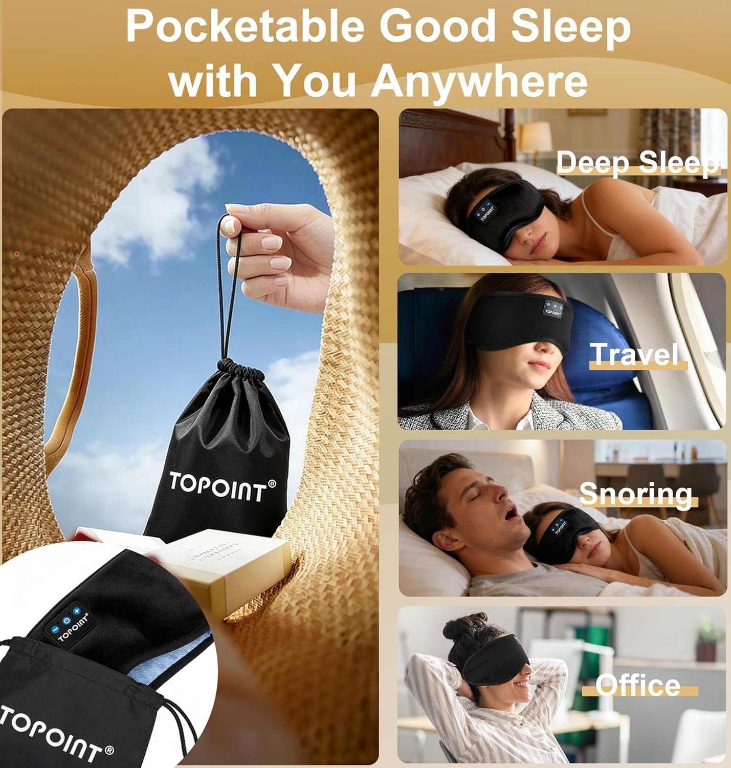 Sleep Mask with Headphones Bluetooth 5.4 Wireless, Sleep Headphones Earphones Earbuds with Microphone HD Speakers Music, Blackout Eye Mask for Sleeping Travel Meditation Men Women Cool Gadgets - Stan's Electronics