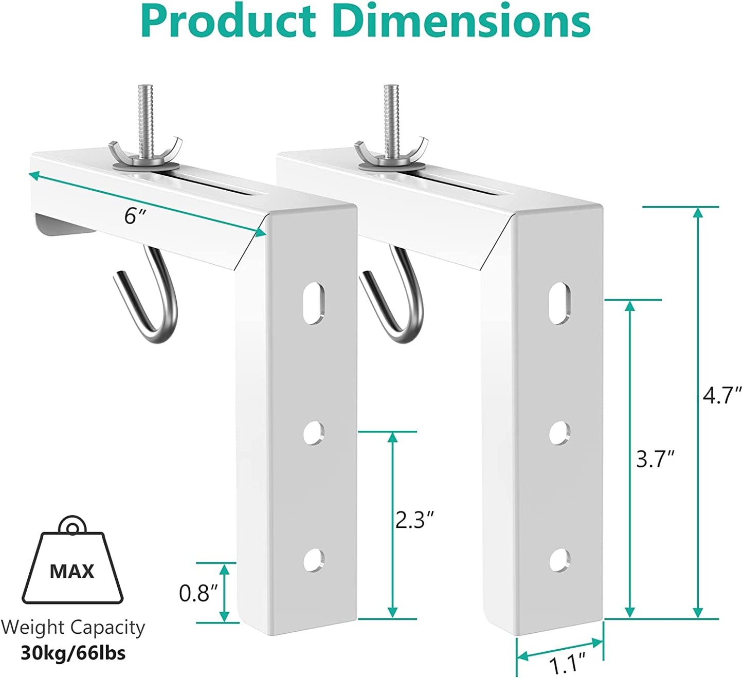Universal Projector Screen Ceiling Mount, Wall Hanging Mount L-Brackets, 6 Inch Adjustable Extension with Hook Kit, Projector Screen Placement Hold up to 66 Lbs (PSM001-W), White - Stan's Electronics