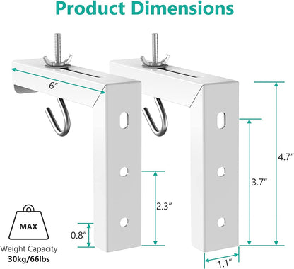 Universal Projector Screen Ceiling Mount, Wall Hanging Mount L-Brackets, 6 Inch Adjustable Extension with Hook Kit, Projector Screen Placement Hold up to 66 Lbs (PSM001-W), White - Stan's Electronics