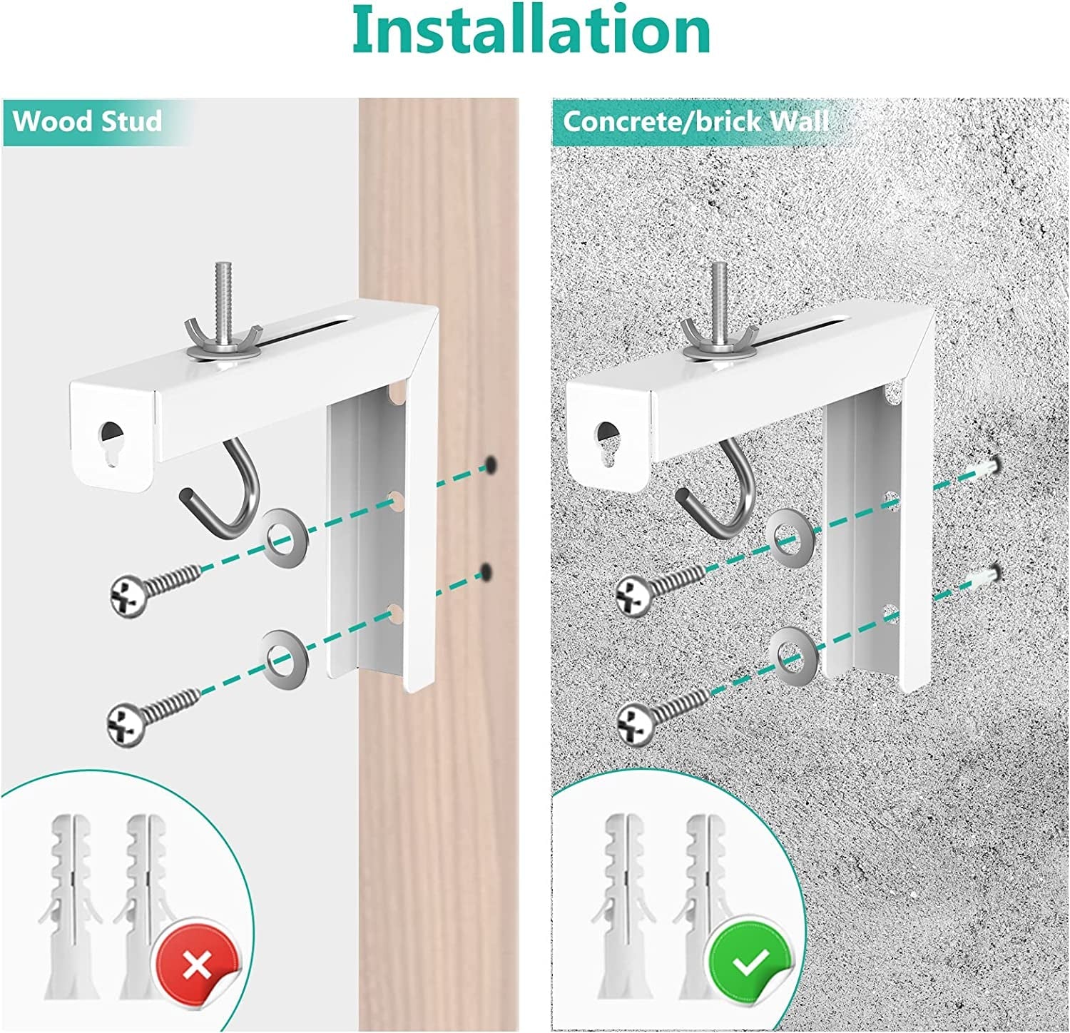 Universal Projector Screen Ceiling Mount, Wall Hanging Mount L-Brackets, 6 Inch Adjustable Extension with Hook Kit, Projector Screen Placement Hold up to 66 Lbs (PSM001-W), White - Stan's Electronics