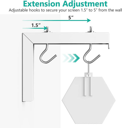 Universal Projector Screen Ceiling Mount, Wall Hanging Mount L-Brackets, 6 Inch Adjustable Extension with Hook Kit, Projector Screen Placement Hold up to 66 Lbs (PSM001-W), White - Stan's Electronics