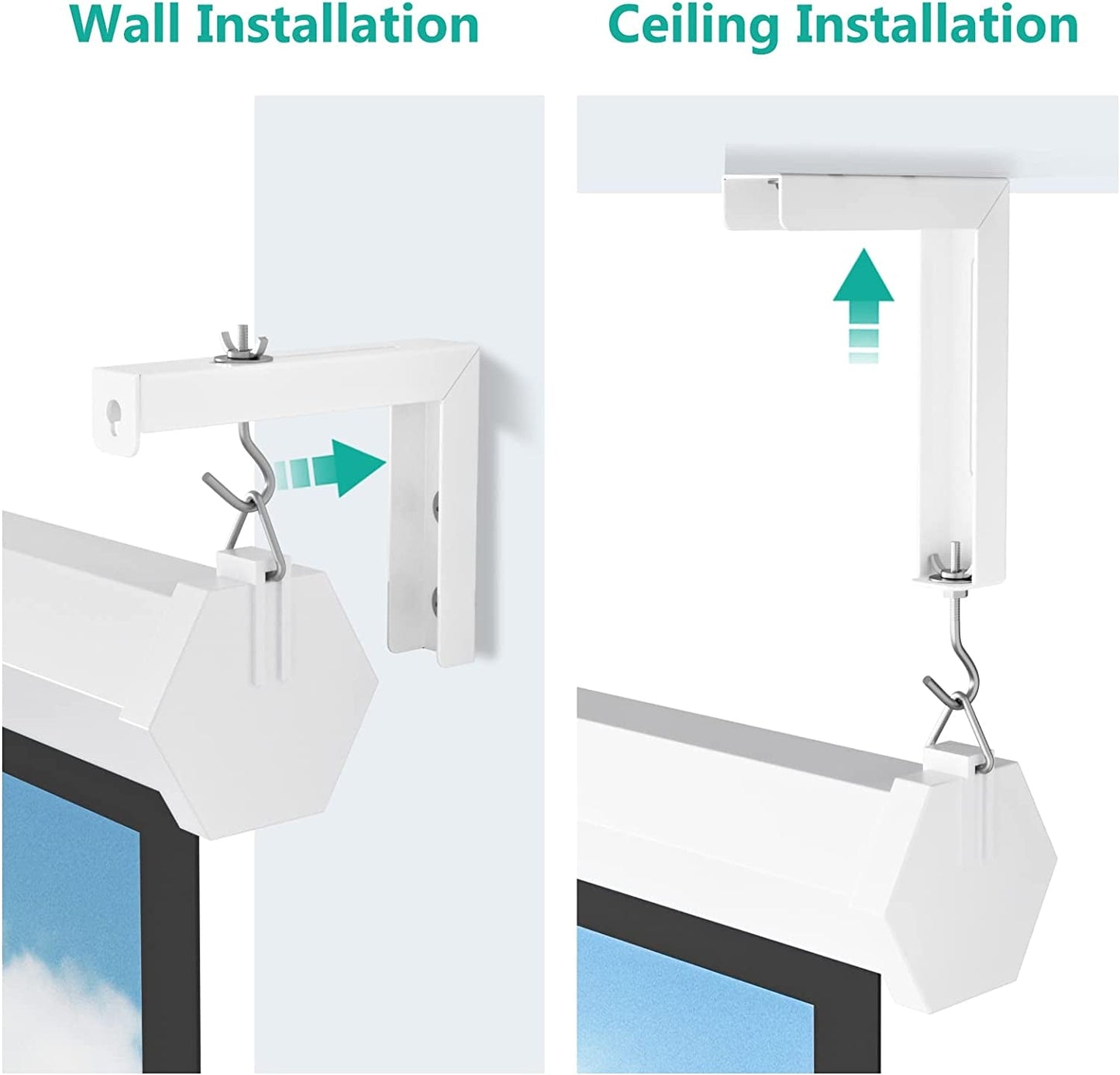 Universal Projector Screen Ceiling Mount, Wall Hanging Mount L-Brackets, 6 Inch Adjustable Extension with Hook Kit, Projector Screen Placement Hold up to 66 Lbs (PSM001-W), White - Stan's Electronics