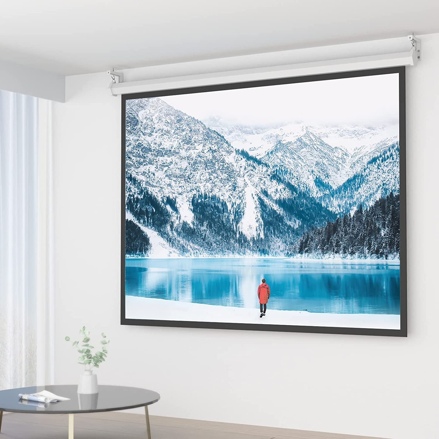 Universal Projector Screen Ceiling Mount, Wall Hanging Mount L-Brackets, 6 Inch Adjustable Extension with Hook Kit, Projector Screen Placement Hold up to 66 Lbs (PSM001-W), White - Stan's Electronics