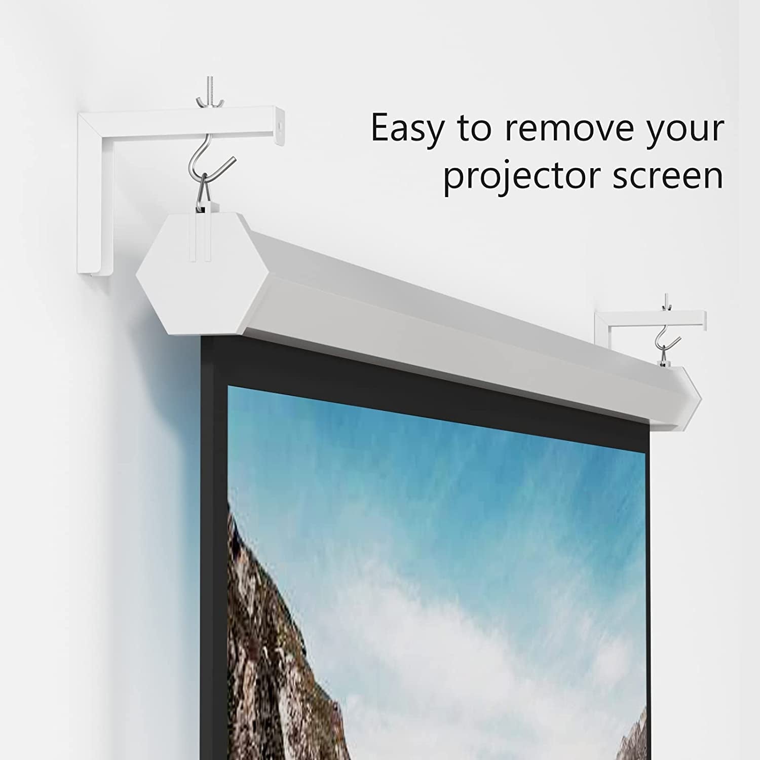 Universal Projector Screen Ceiling Mount, Wall Hanging Mount L-Brackets, 6 Inch Adjustable Extension with Hook Kit, Projector Screen Placement Hold up to 66 Lbs (PSM001-W), White - Stan's Electronics