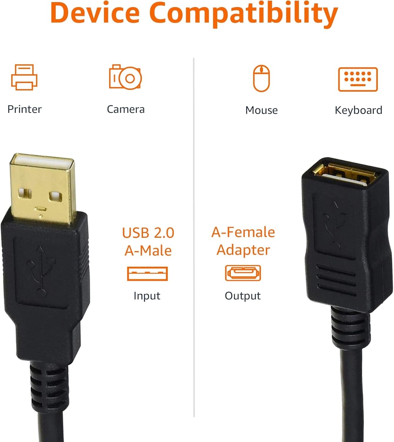 USB-A 2.0 Extension Cable, Male to Female, 480Mbps Transfer Speed, 6.5 Foot, Black - Stan's Electronics