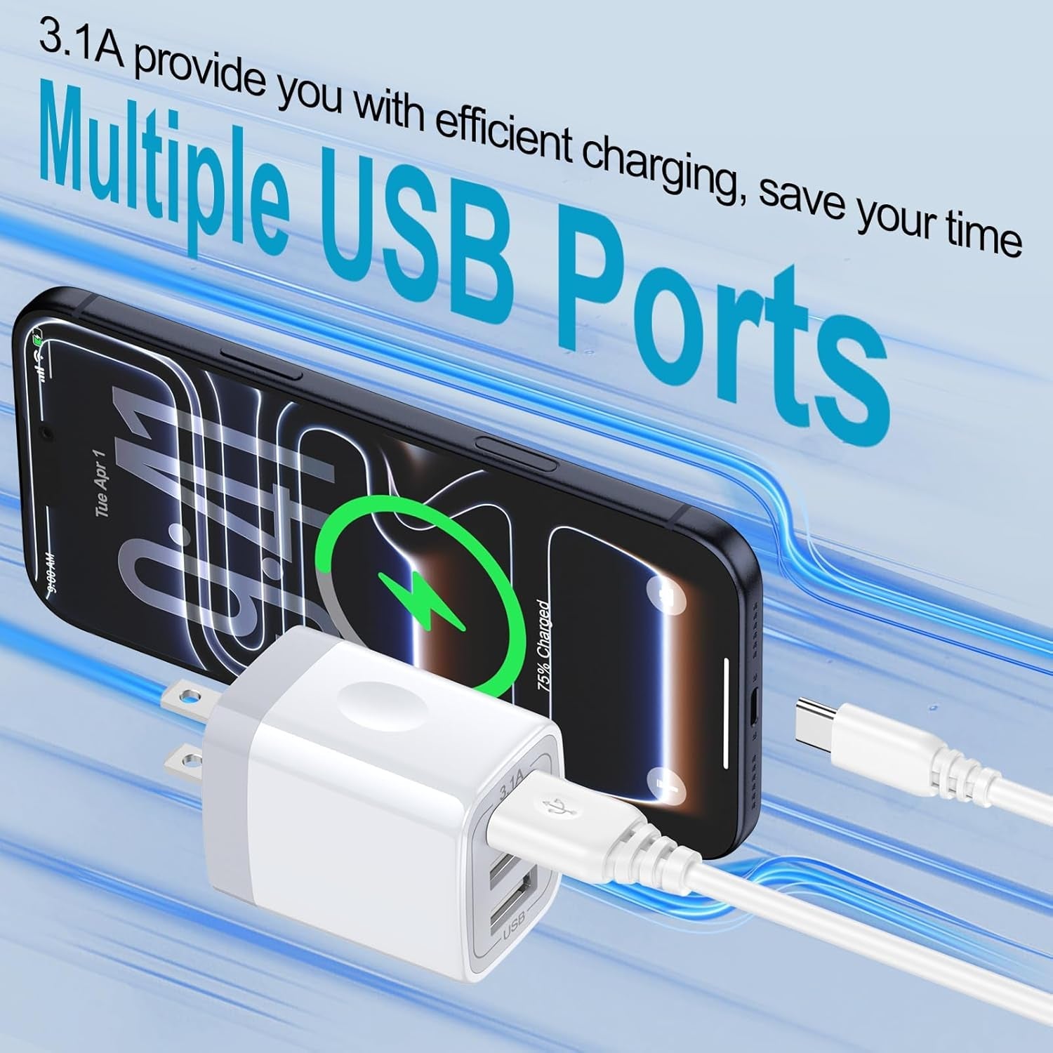 USB Wall Charger, 2Pack Wall Plug 3-Port USB Charging Station 3.1A Power Adapter Multi Port Quick Charger Block Cube for Iphone 17 16 15 14 13 12 11 Pro XS MAX 8 Ipad Samsung Galaxy S25 S24 S23 - Stan's Electronics