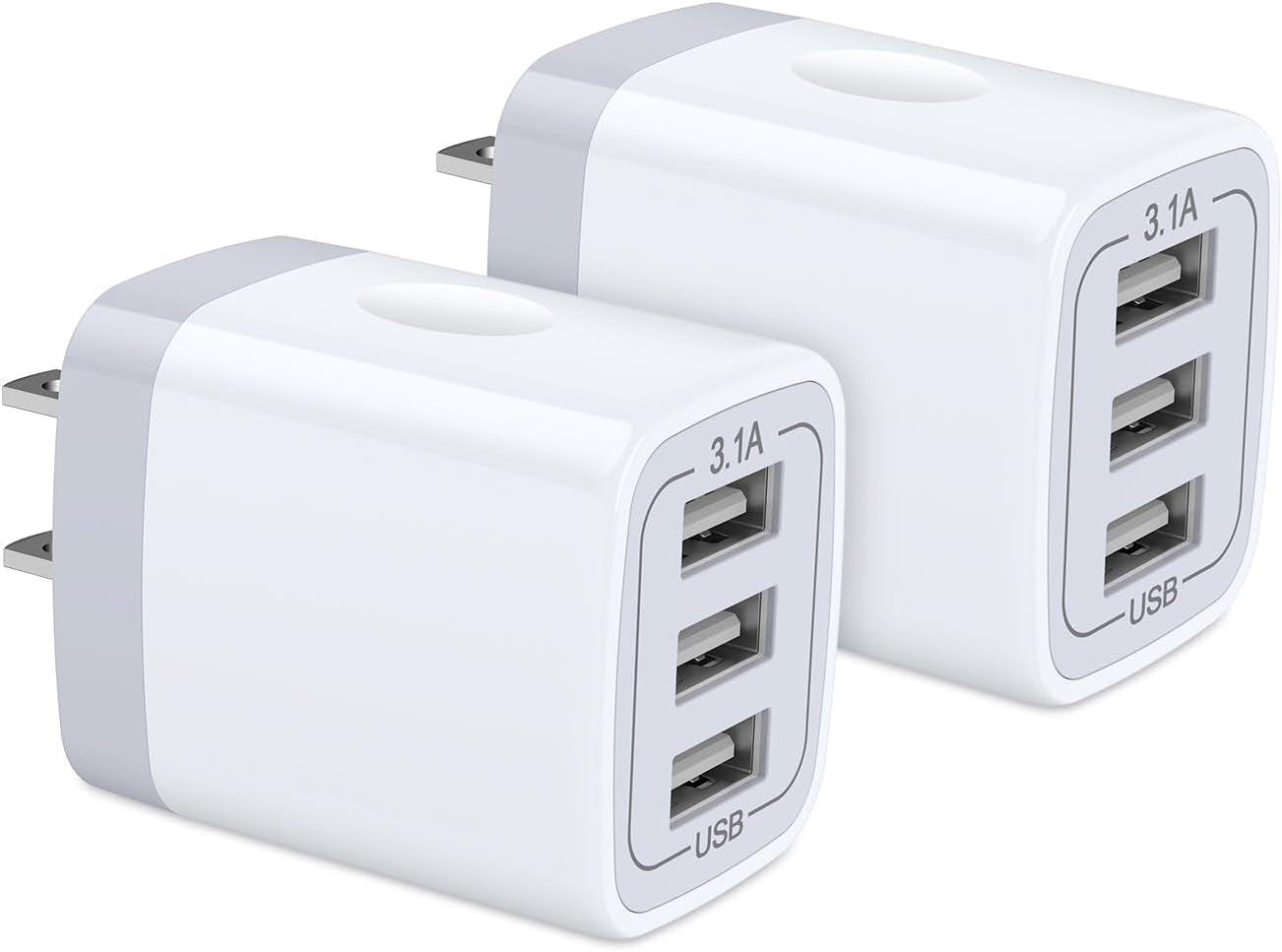 USB Wall Charger, 2Pack Wall Plug 3-Port USB Charging Station 3.1A Power Adapter Multi Port Quick Charger Block Cube for Iphone 17 16 15 14 13 12 11 Pro XS MAX 8 Ipad Samsung Galaxy S25 S24 S23 - Stan's Electronics